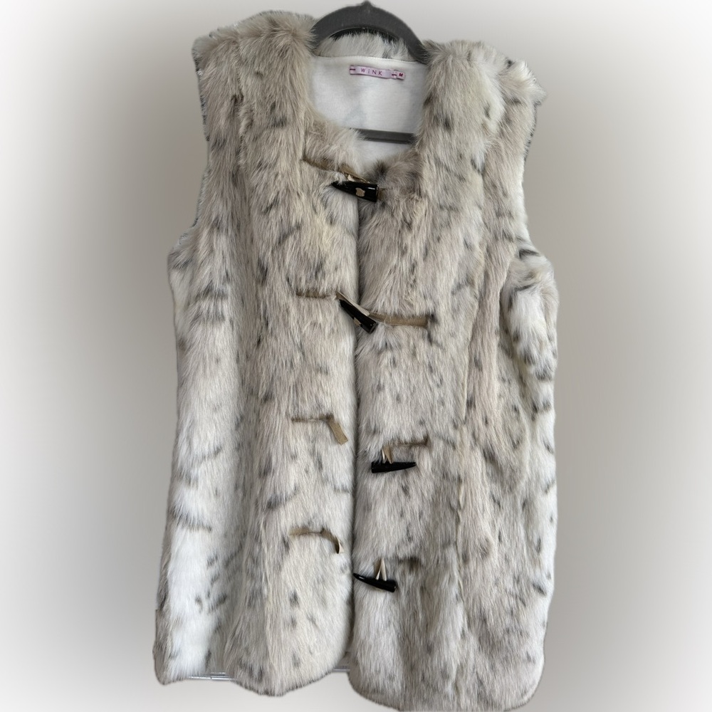 Wink Faux Fur Vest with Toggle Closures - Cream and Gray